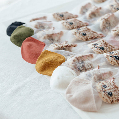 Rufia – Sheer Cat Pattern Ankle Socks | Lightweight &amp; Breathable