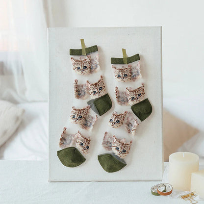 Rufia – Sheer Cat Pattern Ankle Socks | Lightweight &amp; Breathable