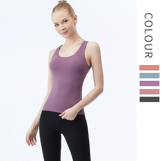 Yoga Vest Women'S Long Fashion Cross Back Sports Fitness Top With Chest Cushion