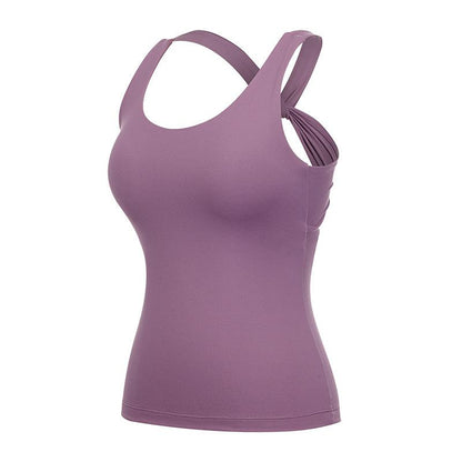 Yoga Vest Women'S Long Fashion Cross Back Sports Fitness Top With Chest Cushion
