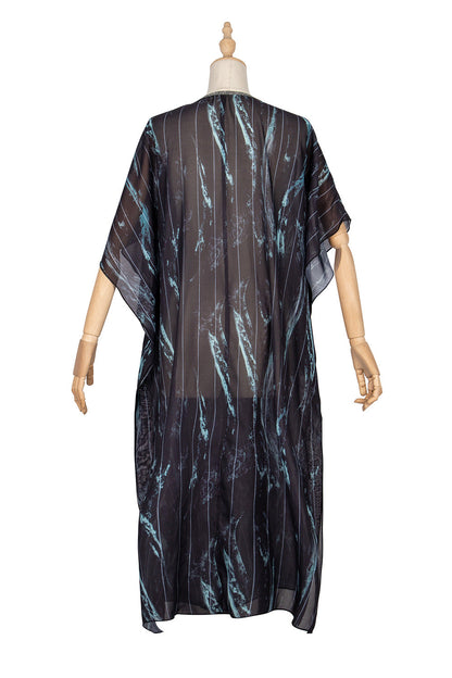 Summer Women'S Beach Sun Protection Bikini Blouse Printed V-Neck Bat Sleeve Dress