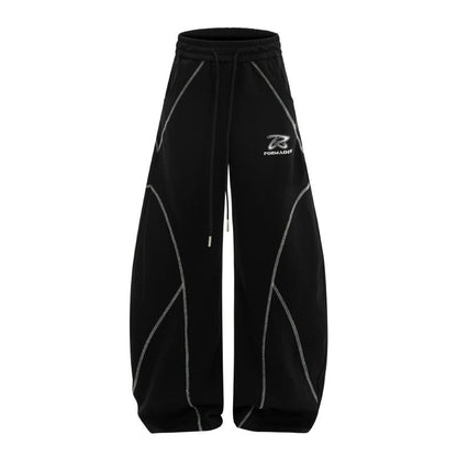 Patchwork Joggers With Curved Hem Topstitching Detail Unisex Design