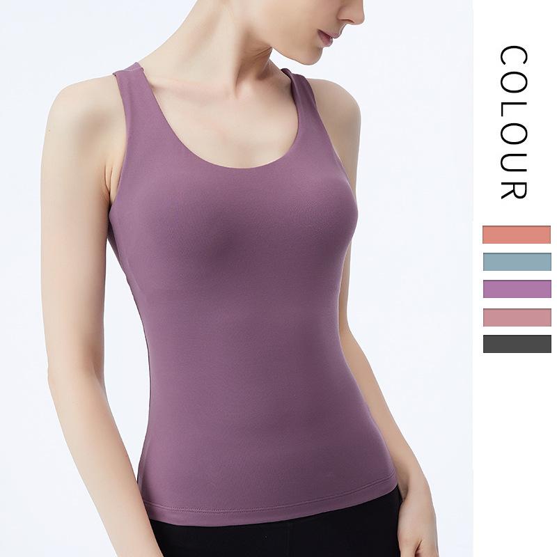 Yoga Vest Women'S Long Fashion Cross Back Sports Fitness Top With Chest Cushion