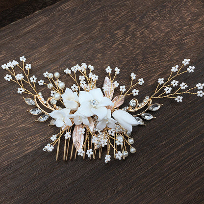 Bride Hair Accessory White Floral Comb Elegant Wedding Hairpiece