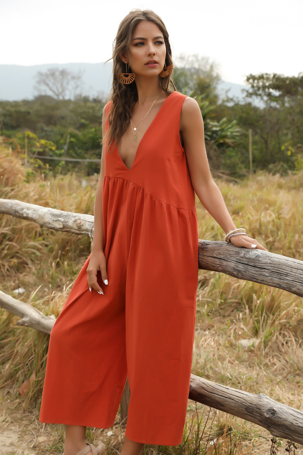 Deep V-Strap Front And Back Jumpsuit