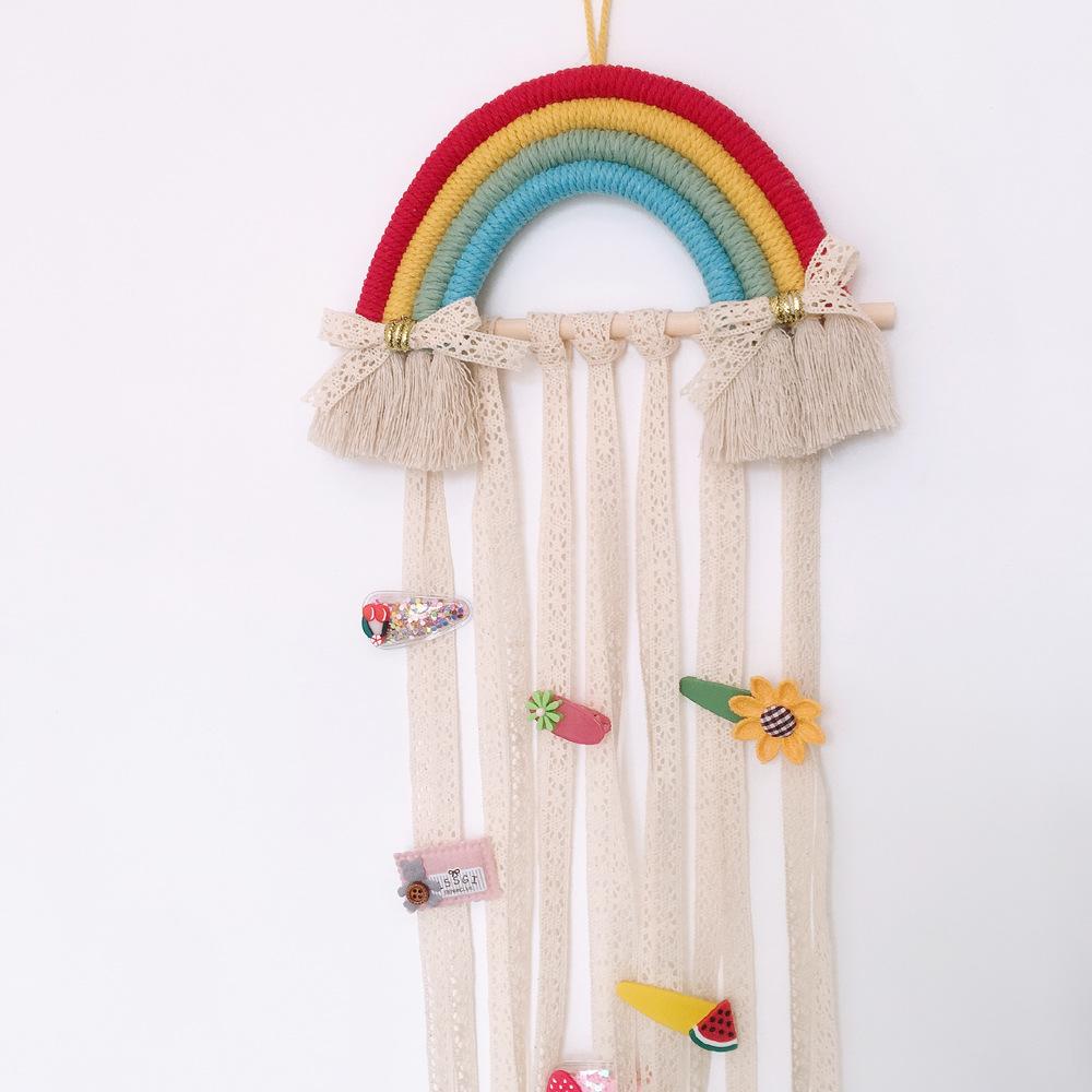 Woven Rainbow Children'S Hairpin Hair Accessories Storage Belt Wall-Mounted Headwear Finishing Belt Organizer