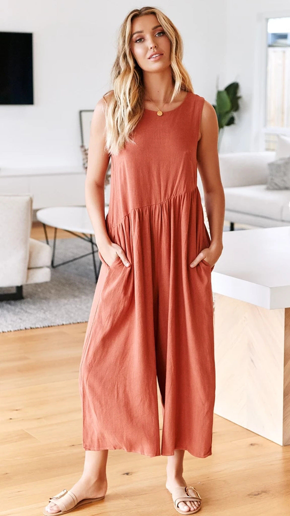 Spring And Summer Fashion Women'S Sling Sexy Solid Color Jumpsuit