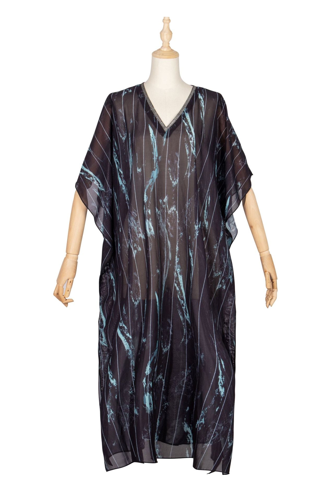 Summer Women'S Beach Sun Protection Bikini Blouse Printed V-Neck Bat Sleeve Dress