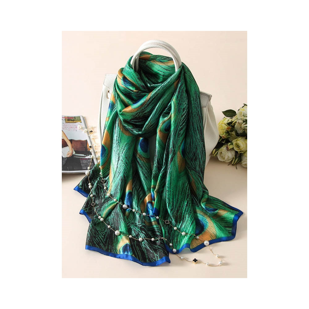 PeacockâS Feathers Print Sunscreen Silk Scarf