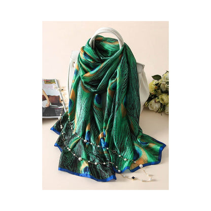 PeacockâS Feathers Print Sunscreen Silk Scarf