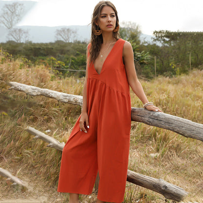 Deep V-Strap Front And Back Jumpsuit