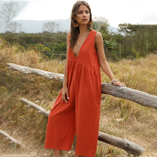 Deep V-Strap Front And Back Jumpsuit