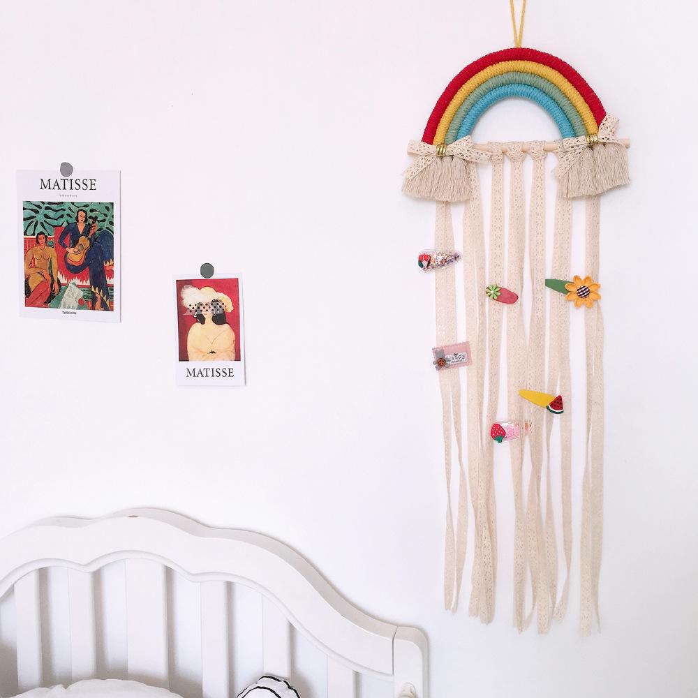 Woven Rainbow Children'S Hairpin Hair Accessories Storage Belt Wall-Mounted Headwear Finishing Belt Organizer