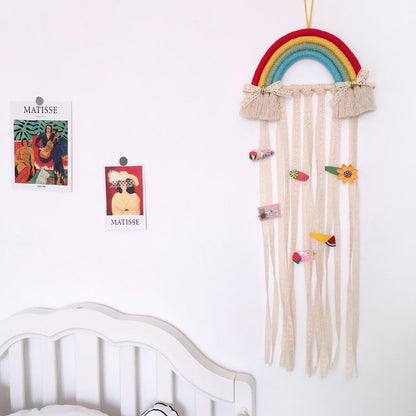 Woven Rainbow Children'S Hairpin Hair Accessories Storage Belt Wall-Mounted Headwear Finishing Belt Organizer