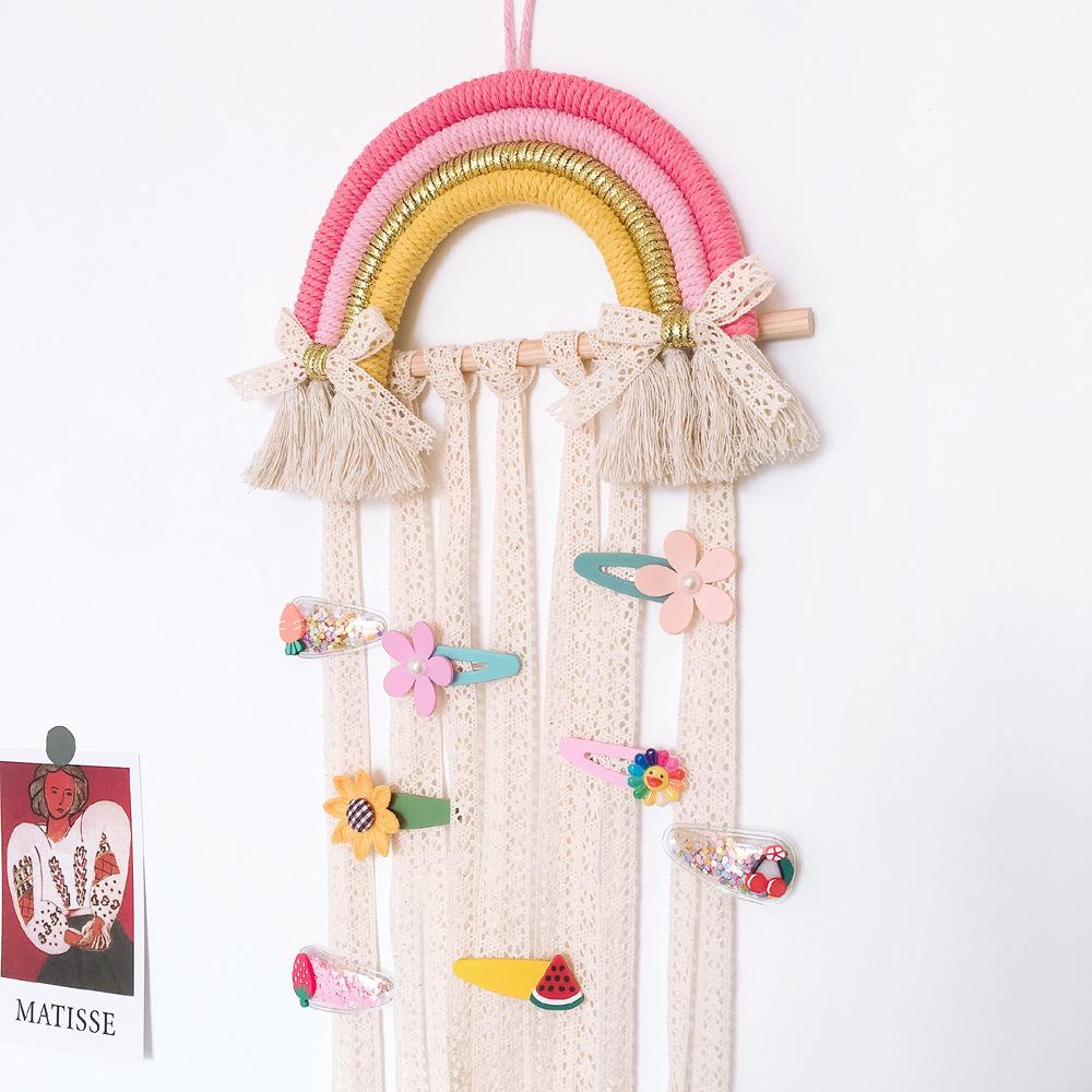 Woven Rainbow Children'S Hairpin Hair Accessories Storage Belt Wall-Mounted Headwear Finishing Belt Organizer