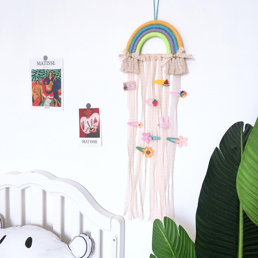 Woven Rainbow Children'S Hairpin Hair Accessories Storage Belt Wall-Mounted Headwear Finishing Belt Organizer