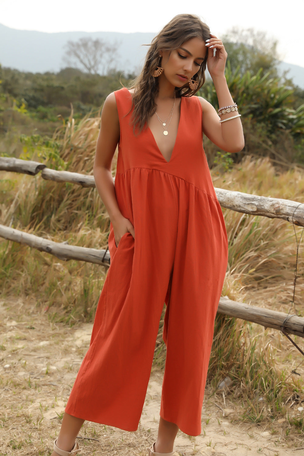 Deep V-Strap Front And Back Jumpsuit