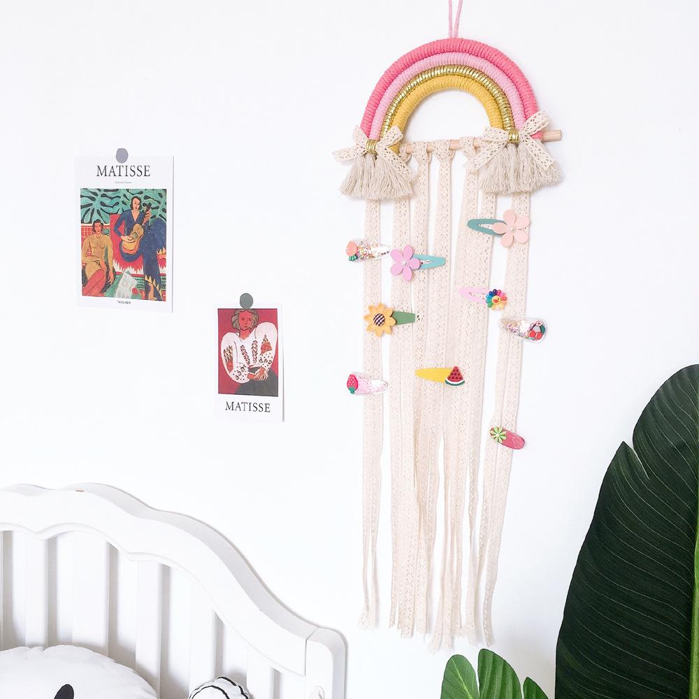 Woven Rainbow Children'S Hairpin Hair Accessories Storage Belt Wall-Mounted Headwear Finishing Belt Organizer
