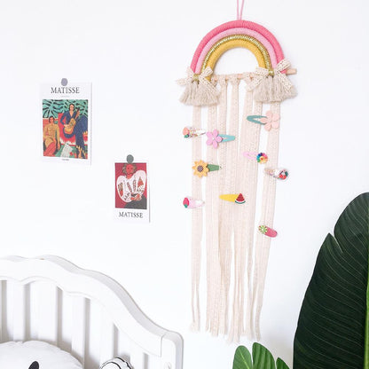 Woven Rainbow Children'S Hairpin Hair Accessories Storage Belt Wall-Mounted Headwear Finishing Belt Organizer