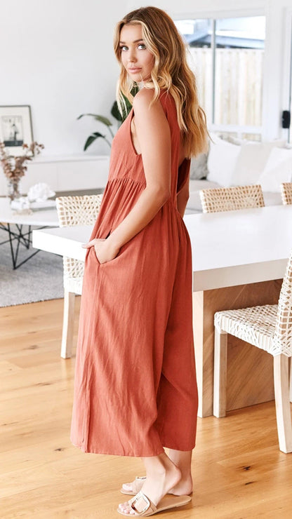 Spring And Summer Fashion Women'S Sling Sexy Solid Color Jumpsuit