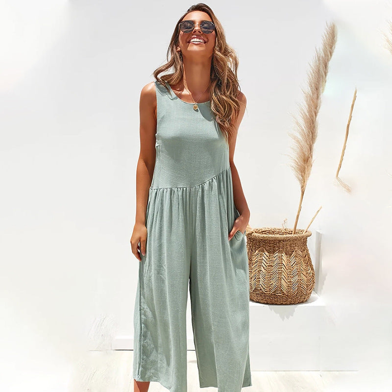 Spring And Summer Fashion Women'S Sling Sexy Solid Color Jumpsuit