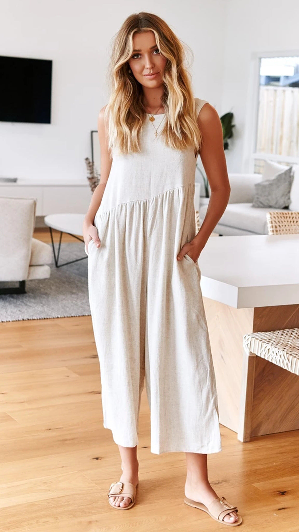 Spring And Summer Fashion Women'S Sling Sexy Solid Color Jumpsuit