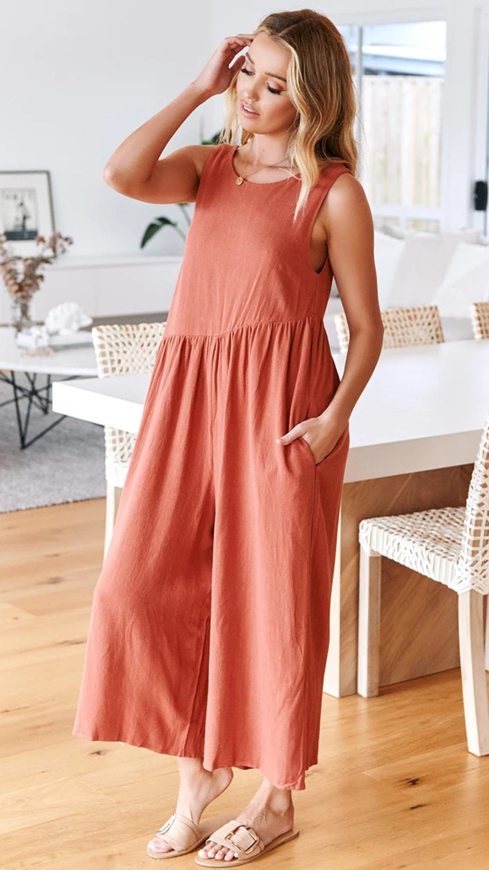 Spring And Summer Fashion Women'S Sling Sexy Solid Color Jumpsuit