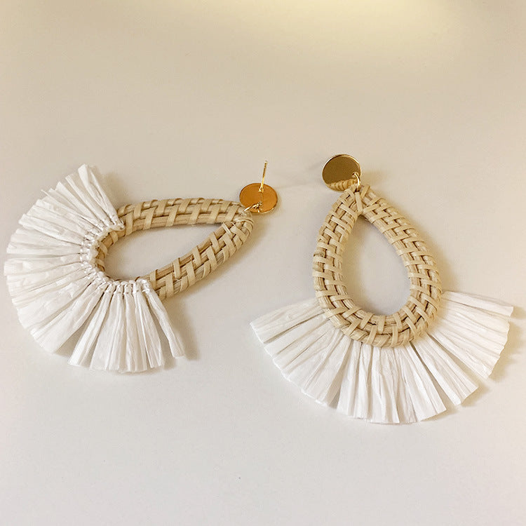 Scalloped Tassel Rattan Vacation Earrings