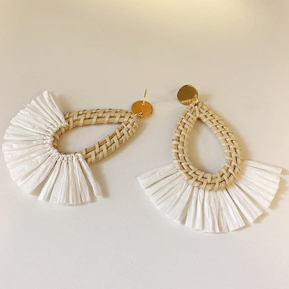 Scalloped Tassel Rattan Vacation Earrings