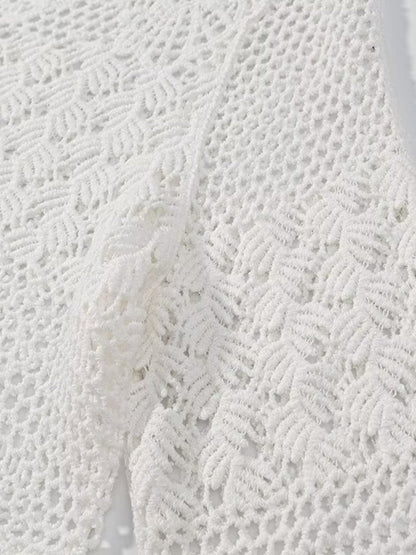 Crosa - Hollow Knitted Round Neck Long-sleeved Top