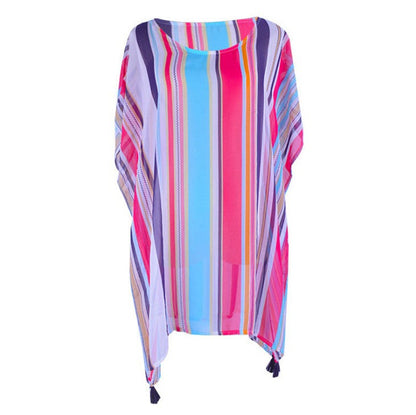 Chiffon Multicolor Stripe Beach Sun Proof Shirt With Resort Dress And Bikini Swimwear Blouse