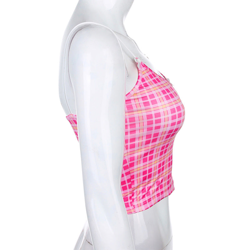 Powder Grid Neck Strap Vest Top