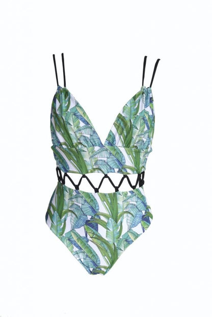 New Multicolor Printed Hollow One-Piece Swimsuit