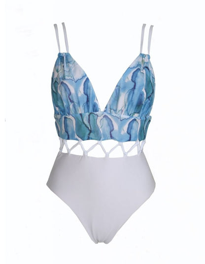 New Multicolor Printed Hollow One-Piece Swimsuit