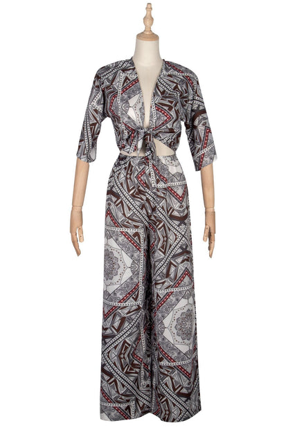 Vintage Summer Crushed Floral Bowsc Jumpsuit