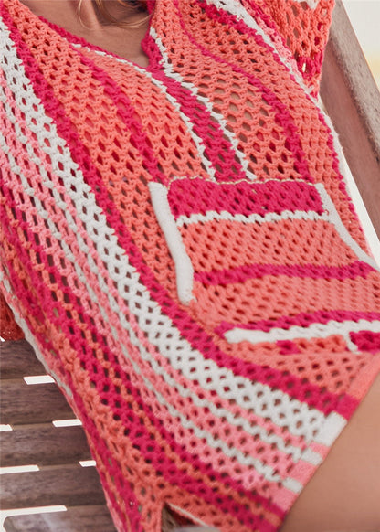 Hair-Knit Sky-Top Vacation Beach Bikini Blouse