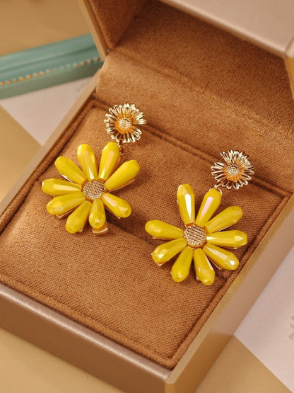 Earwish - Yellow Flower Crystal Bead Earrings