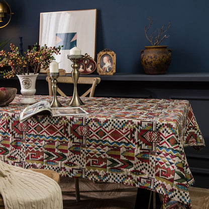 Geometry Bohemian Style Linen Double-Sided Pattern Thick Tablecloth