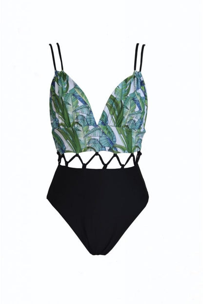 New Multicolor Printed Hollow One-Piece Swimsuit