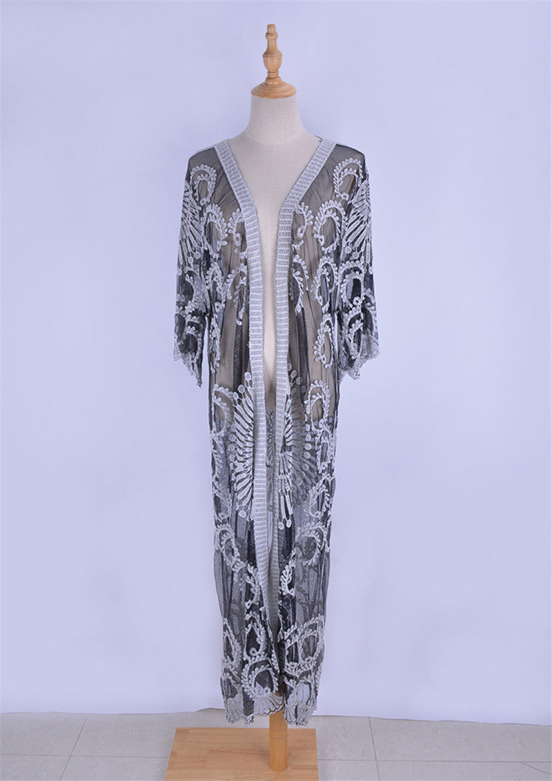 Lace Embroidered Beach Sun-Kissed Loose-Fitting Vacation Dress Bikini Cardigan