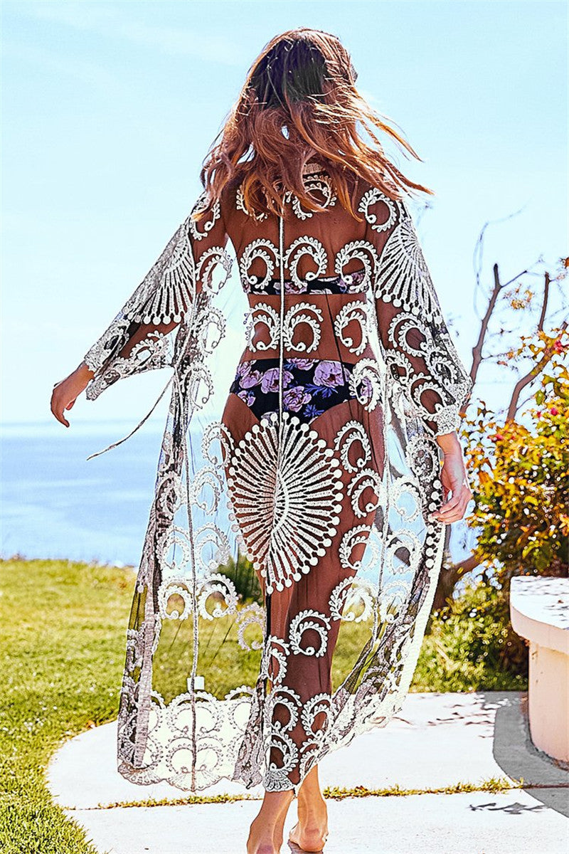 Lace Embroidered Beach Sun-Kissed Loose-Fitting Vacation Dress Bikini Cardigan