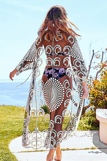 Lace Embroidered Beach Sun-Kissed Loose-Fitting Vacation Dress Bikini Cardigan