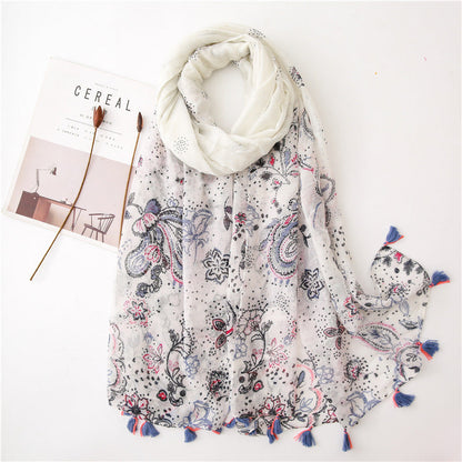 Japanese Literary And Artistic Fresh Cotton And Linen Scarf Retro Patchwork Bohemian Cashew Print Silk Scarf Beautiful Sunscreen Scarf