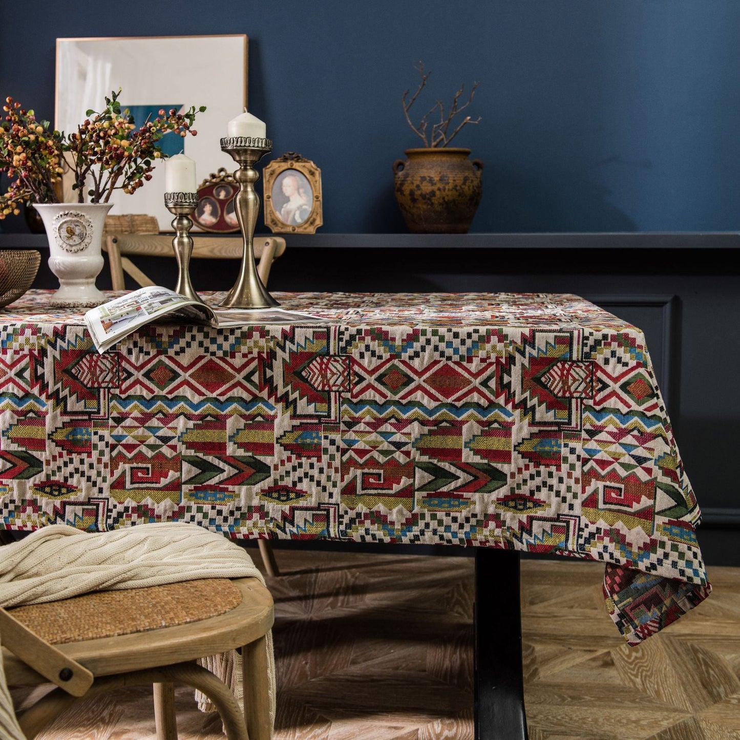 Geometry Bohemian Style Linen Double-Sided Pattern Thick Tablecloth