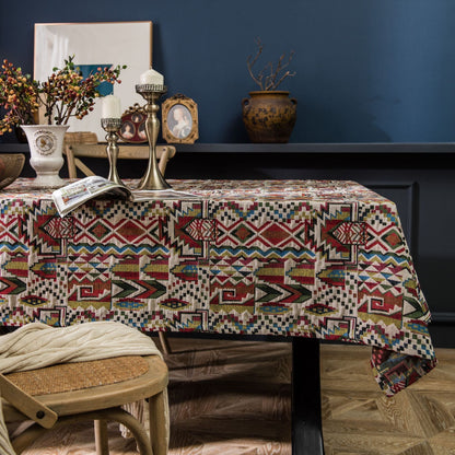 Geometry Bohemian Style Linen Double-Sided Pattern Thick Tablecloth