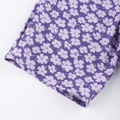 Romantic Purple Bow Girl'S Wind Flowers Show Thin Versatile V-Neck Dress