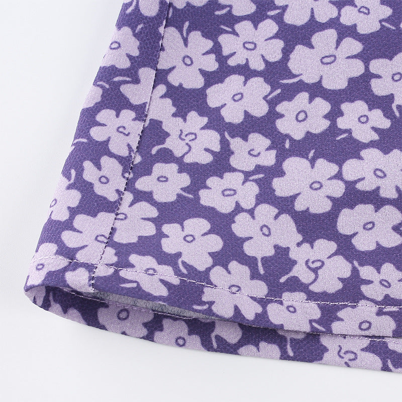 Romantic Purple Bow Girl'S Wind Flowers Show Thin Versatile V-Neck Dress