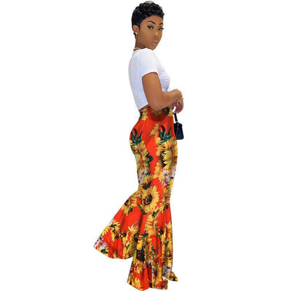 New Printed High-Waist Flared Pants Holiday Style Leggings