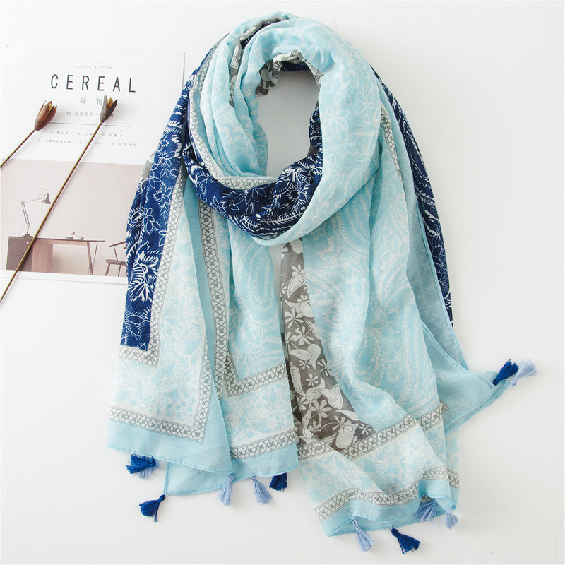 Japanese Literary And Artistic Fresh Cotton And Linen Scarf Retro Patchwork Bohemian Cashew Print Silk Scarf Beautiful Sunscreen Scarf