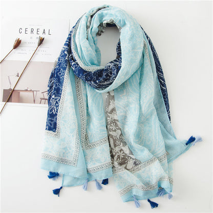 Japanese Literary And Artistic Fresh Cotton And Linen Scarf Retro Patchwork Bohemian Cashew Print Silk Scarf Beautiful Sunscreen Scarf